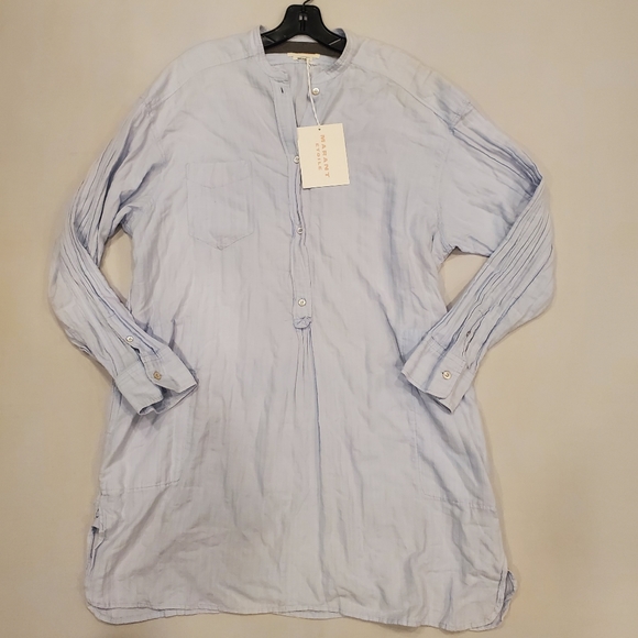 NWT$395 Isabel Marant Etoile Mock Neck Shirt Dress Tonal Stripe Tunic 36 (4) S-M - Picture 15 of 16